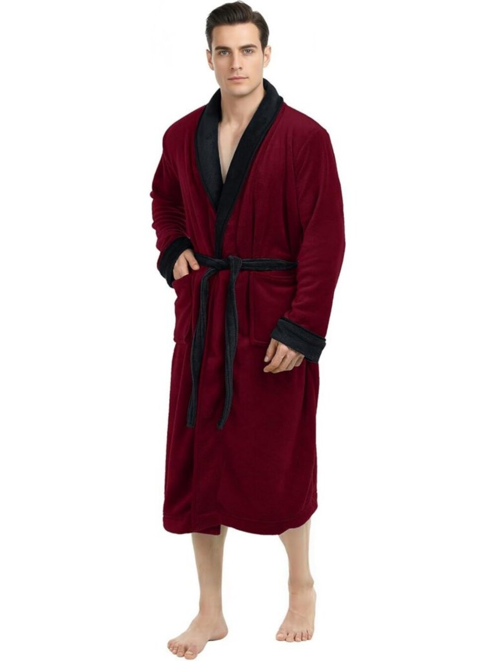 Luxurious Men's Shawl Collar Fleece Bathrobe Spa Robe - Large/X-Large Comfort